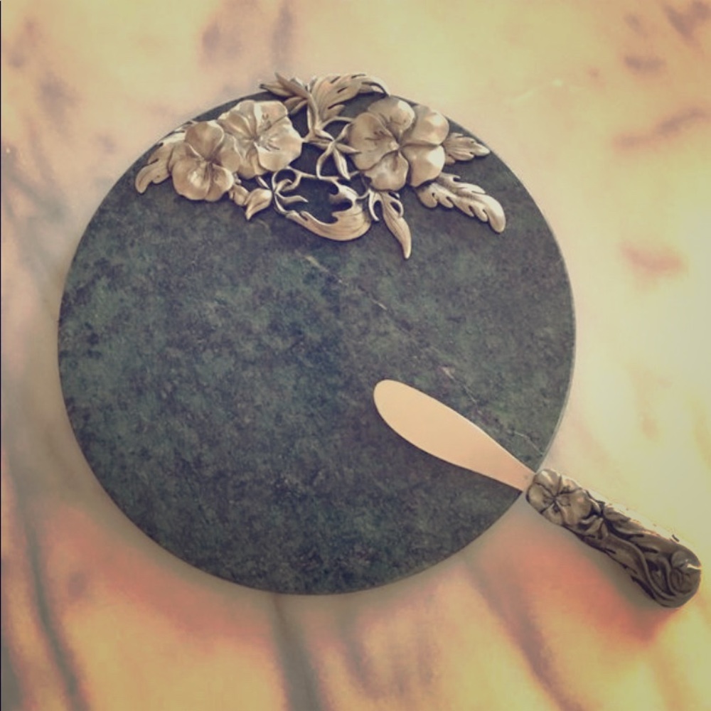 NIB Granite & Pewter Cheese Plate
